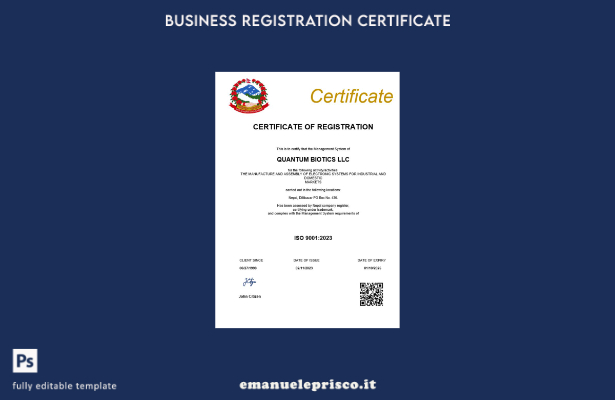 certificato di registrazione della società Nepal in stile verificato modello Wor